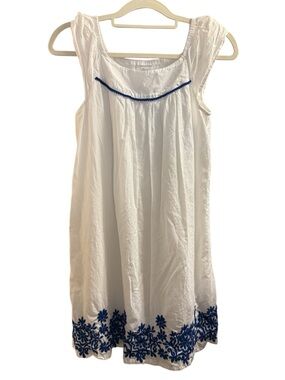 Cherokee Girls XL White Dress with Blue Floral Hem Embroidery
